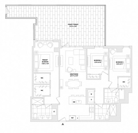 Floor plan for 3 beds, 3 baths, 1585 sqft